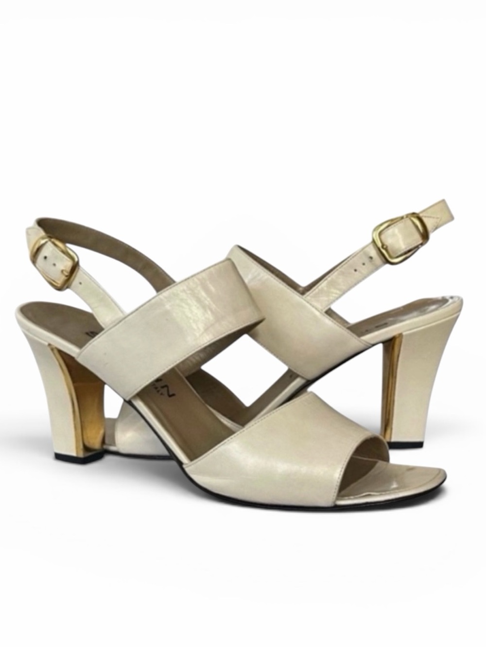 St. John Cream Slingback High Heel Leather Sandals Size 8AA